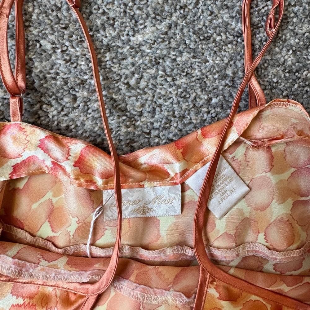 Vintage Y2K Elegant Orange Patterned Mini Slip Dress - Picture 4 of 11